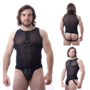 CAMISETA EM TULE PRETO COM ILHOS