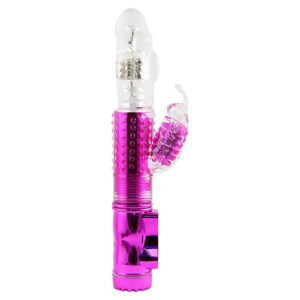 VIBRADOR ROTATIVO SOBE E DESCE BORBOLETA COM ESTIMULADOR PINK
