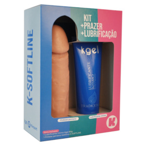 KIT K-SOFTLINE – LUBRIFICANTE ÍNTIMO MORANGO + PRÓTESE PENIANA AROMÁTICA