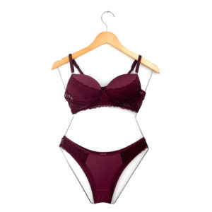 CONJUNTO DE RENDA COM BOJO VINHO - TAM G