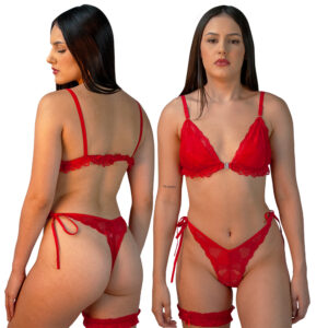 CONJUNTO DE RENDA COM PERNEIRA VERMELHO - TAM G