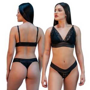 CONJUNTO DE RENDA PRETO COM ELASTICO  - TAM GG