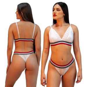 CONJUNTO DE RENDA BRANCO COM ELASTICO TRICOLOR  - TAM GG