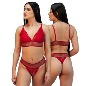 CONJUNTO DE RENDA VERMELHO COM ELASTICO - TAM GG