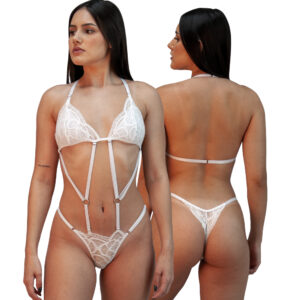 BODY GLADIADORA DE RENDA BRANCO  - TAM ÚNICO