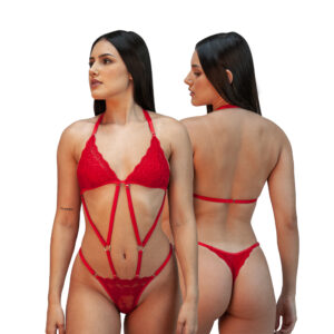 BODY GLADIADORA DE RENDA VERMELHO  - TAM ÚNICO