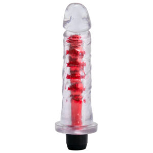 VIBRADOR JELLY PÊNIS 17,5X3,8CM COR TRANSPARENTE COM VERMELHO