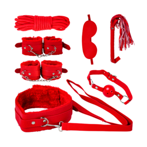 KIT BONDAGE COM 8 PEÇAS - BDSM VERMELHO