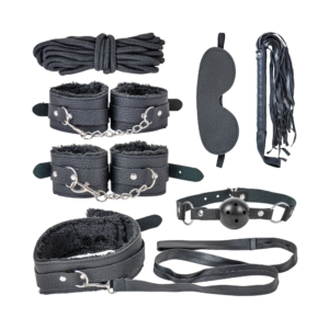 KIT BONDAGE COM 8 PEÇAS - BDSM PRETO